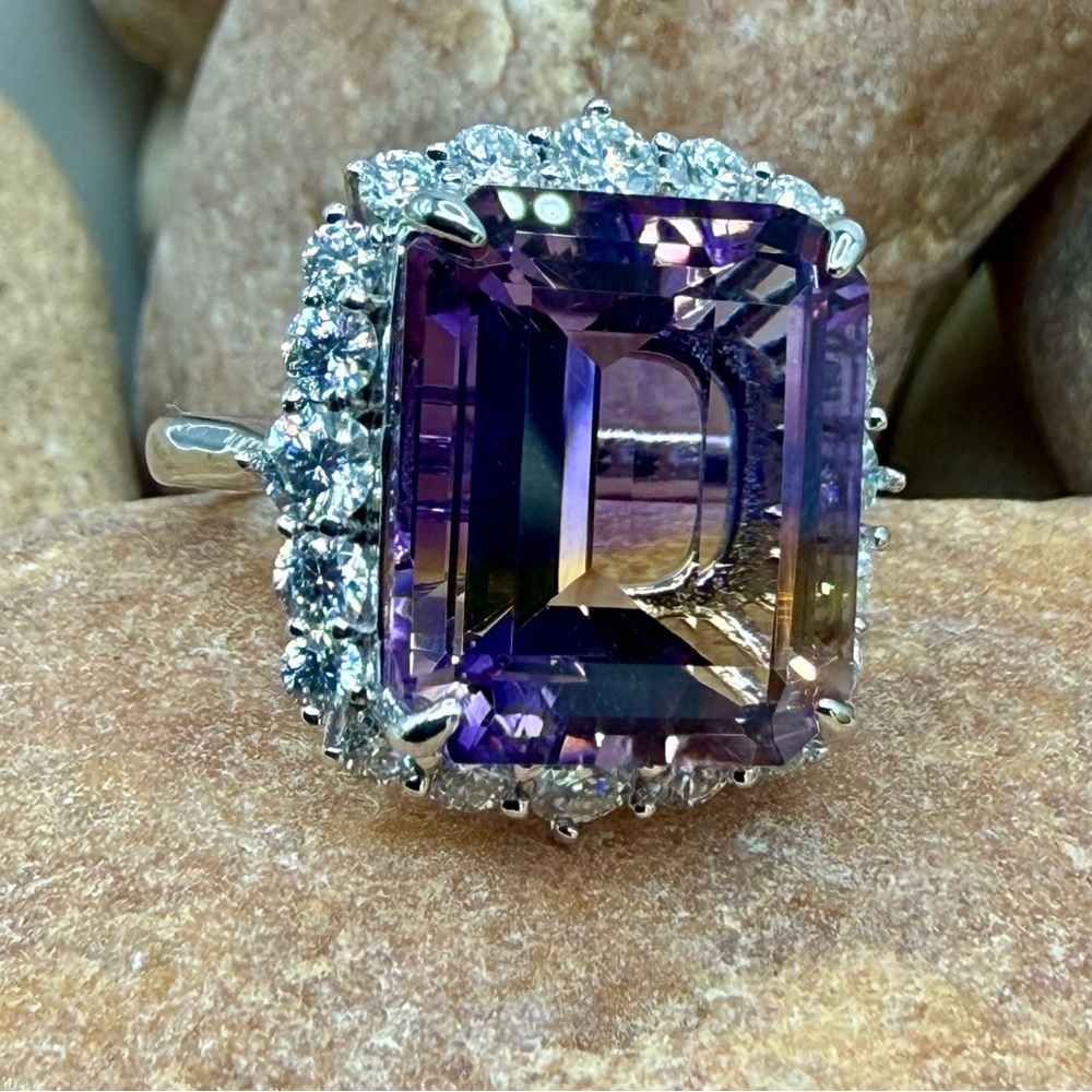 10.6ctw Ametrine Moissanite Halo Ring 925 Sz 5 Statement Ring Cocktail Luxury - Picture 4 of 16